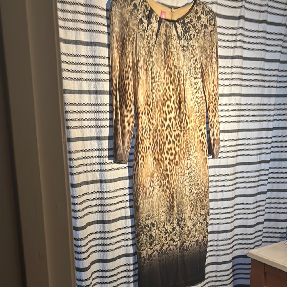 Basler Tan and Brown Long Sleeve Sheath Dress for Cocktail